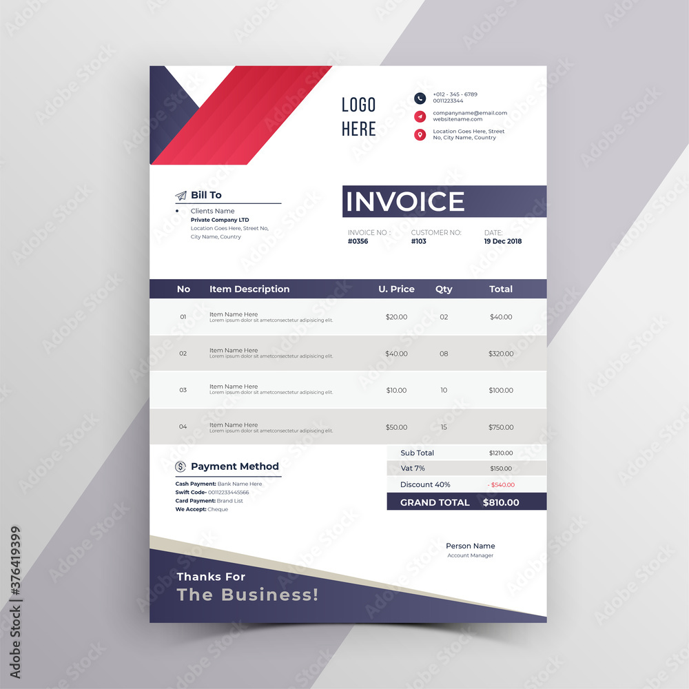 Modern Vector Invoice Template Modern Vector Invoice Template