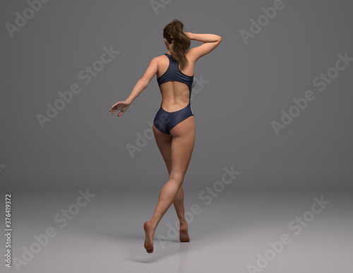 3D Render : Pin-up girl in swimsuit pose action