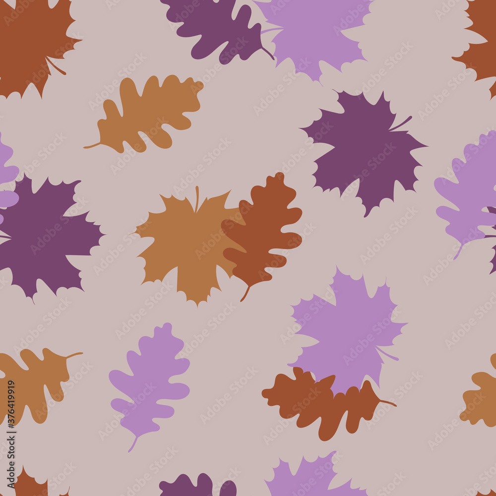 Seamless pattern with autumn leaves in pastel color.