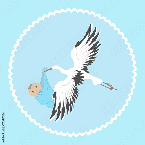 An image a stork delivering newborn.