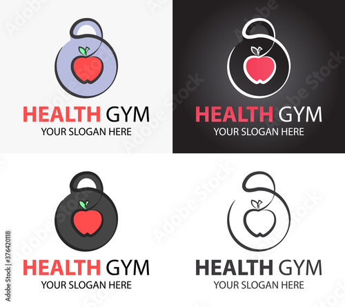 Health gym logo. Fitness food sign.  Sports nutrition logo template. vector logotype for diet.