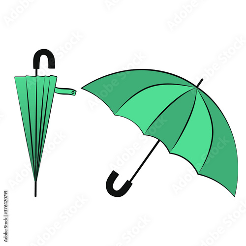 Blue umbrella vector icon set illustration in opened and closed position on white background