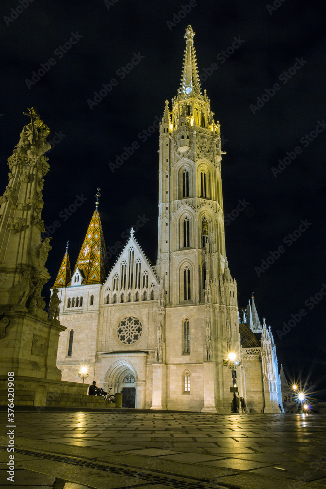 Night view of the Church of St. Matthias in Budapest. Hungary