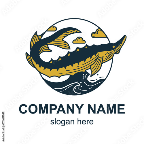 Sturgeon fish logo for production of caviar.