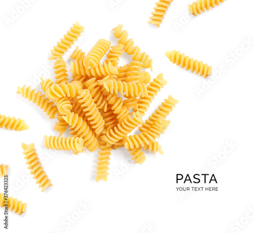 Creative layout made of pasta on the white background. Flat lay. Food concept.