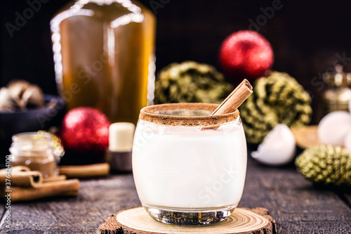 hot eggnog typical of Christmas, made at home all over the world, based on eggs and alcohol. called eggnog, Auld Man's milk, milk and pisco, momo cola, coquito or Crème de Vie or Eierlikör photo