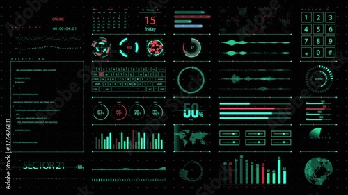 Futuristic digital HUD interface with general communications and measurement displays photo