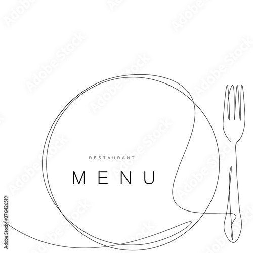 Fotografía Menu restaurant background. Plate and fork, vector illustration