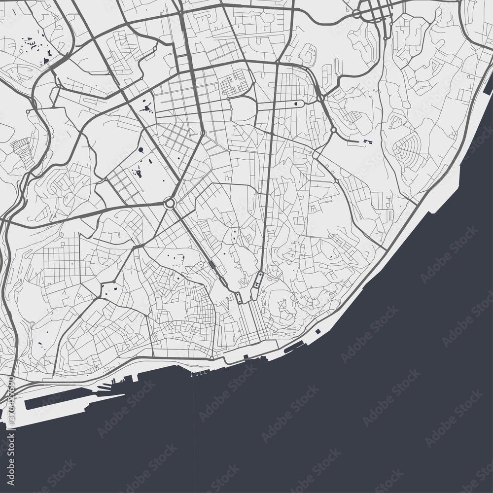 Vector map of Lisboa. Street map art poster illustration.