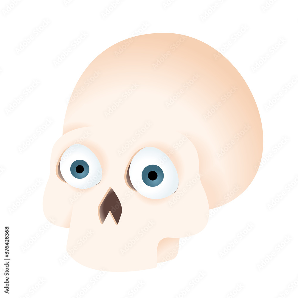 Cartoon human skull scary halloween icon isolated on white Cartoon human skull scary halloween icon isolated on white