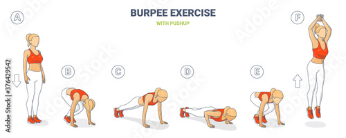Burpe Girl Exercise Colorful Concept of Female Home Workout