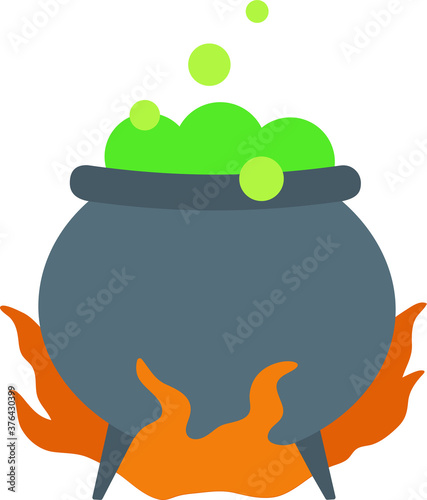 Black vector cauldron with green witches magic broth