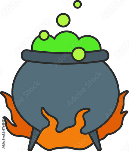 Black vector cauldron with green witches magic broth