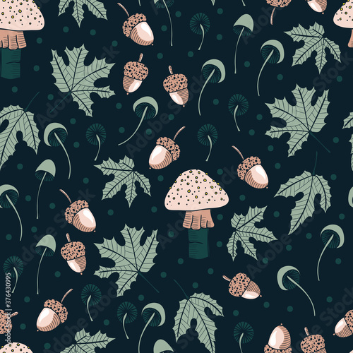 Fall Mushroom Forest Vector Seamless Pattern