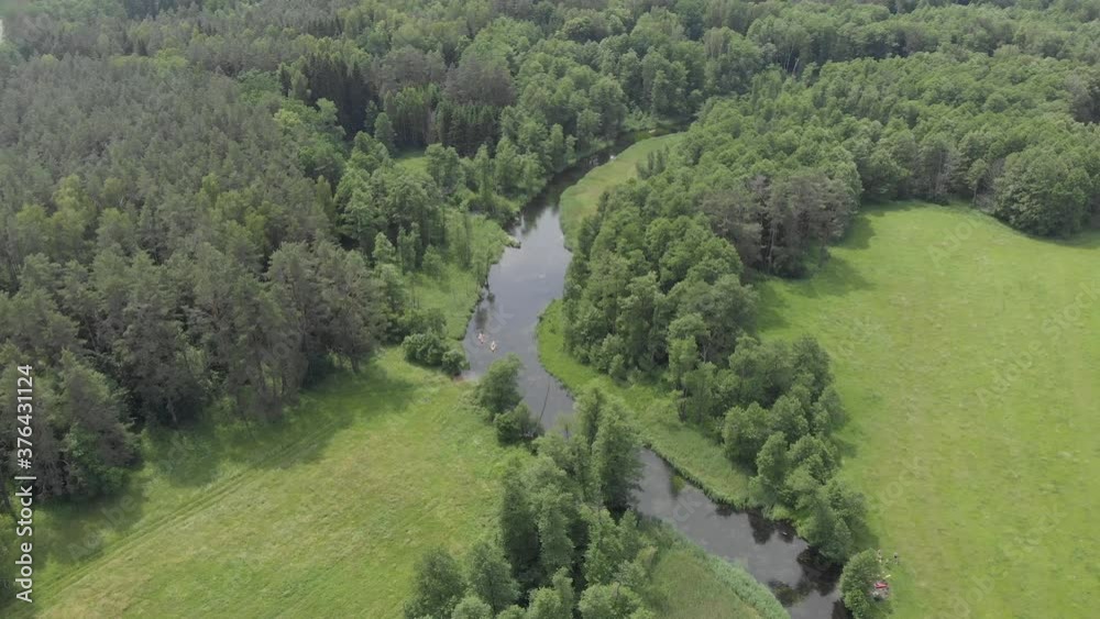 beautiful landscape with a small meandering river (4K, aerial view) beautiful landscape with a small meandering river (4K, aerial view)