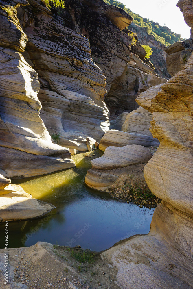 Tasyaran Valley natural park in Usak Turkey water worn out rocks in millions of years