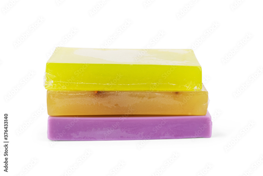 Different soaps in different soap dishes. A lot of solid soap for hygiene and cleanliness. Colorful soap and remnants are scattered Different soaps in different soap dishes. A lot of solid soap for hygiene and cleanliness. Colorful soap and remnants are scattered