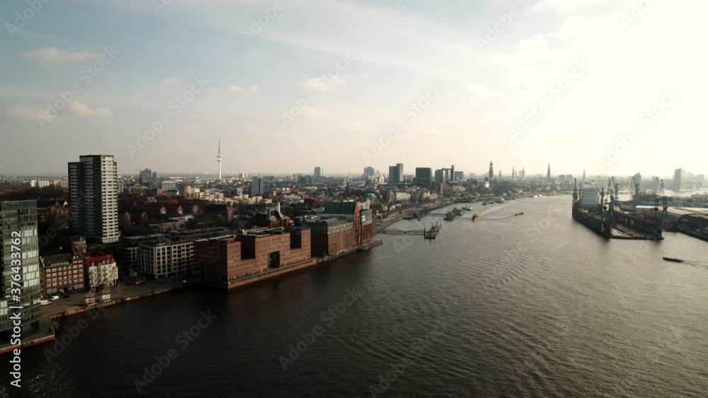 Scenic Port of Hamburg and Elbe River, Germany Scenic Port of Hamburg and Elbe River, Germany
