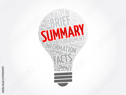 Summary light bulb word cloud collage, concept background