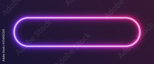 Neon gradient rounded rectangle frame, blue-pink glowing border isolated on a dark background. Colorful night banner, bright illuminated shape, cyberpunk style vector light effect.