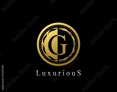 Luxury Circle G Letter Floral Design. Vintage Gold G Royal Logo Icon.
