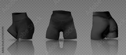 Women's black cycling  shorts mockup in different positions. Vector illustration photo