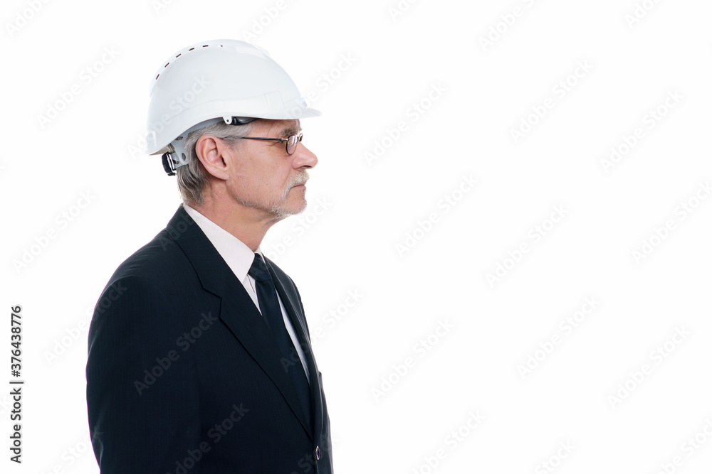 Portrait of business man, civil engineer and architect wear a white safety helmet in white background. Portrait of business man, civil engineer and architect wear a white safety helmet in white background.