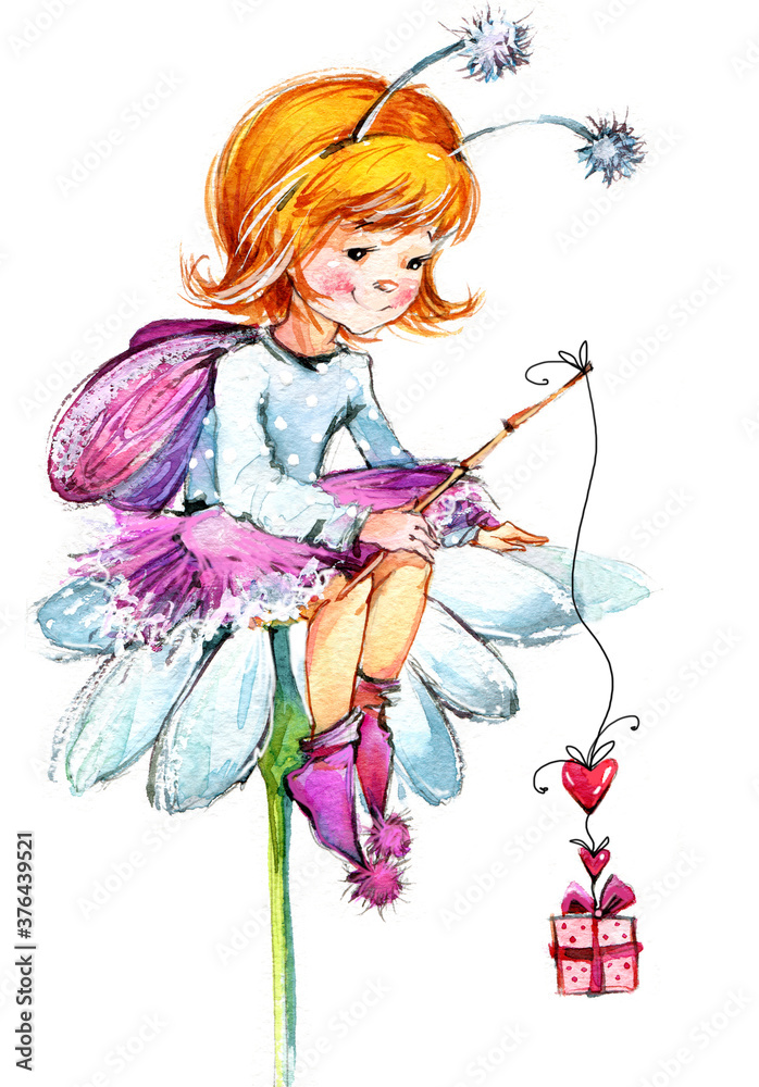 Cute Winged Fairies watercolor set. Fairy tale cartoon forest series Cute Winged Fairies watercolor set. Fairy tale cartoon forest series
