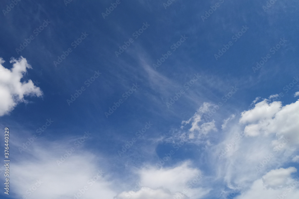 Blue sky with white cloud on a sunny day. Beautiful cirrus cloud texture