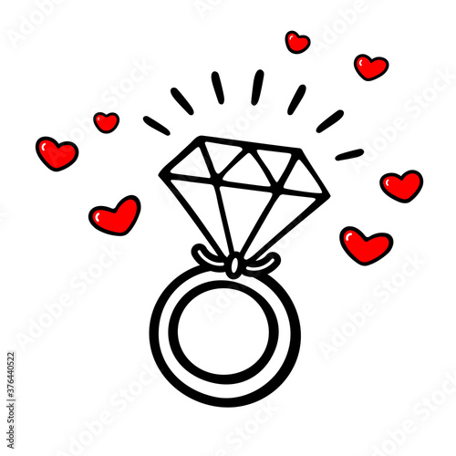 Engagement ring doodle vector illustration. Love and wedding theme. Valentine's day and hen-party Icon. For web, t-shirt, invaitation and greeting cards, banner and decoration. She/He said "Yes!"