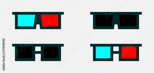 Glasses for 3d cinema. 3d eye glasses. Accessory for cinema. Glasses. Vector illustration