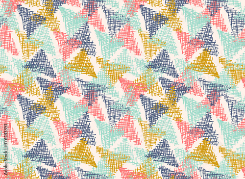 Abstract geometric randomly scattered triangles seamless pattern. Vector doodle illustration.