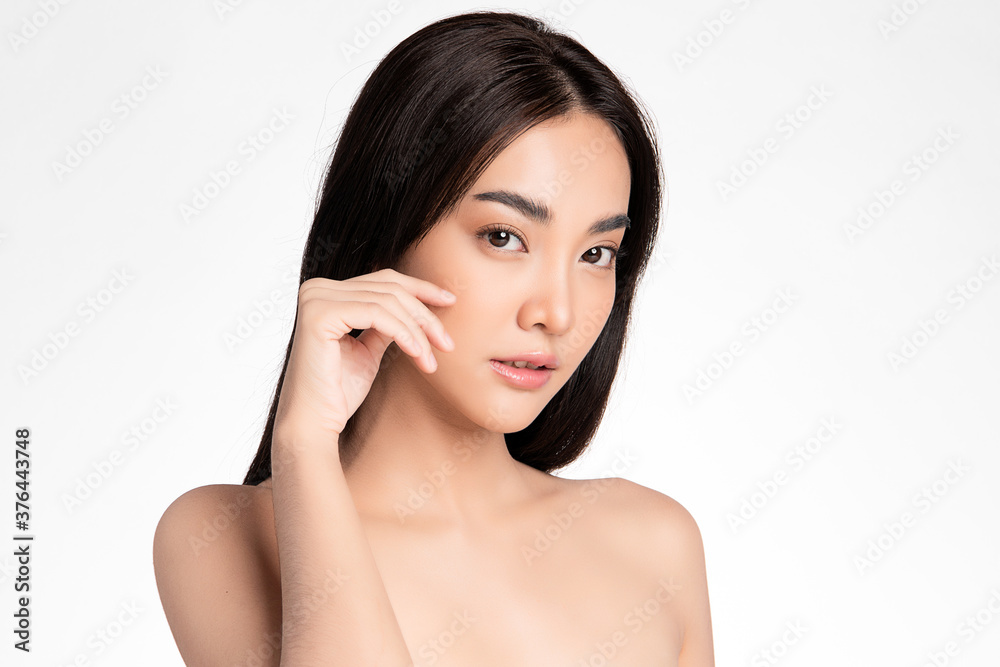 Beautiful Young asian Woman with Clean Fresh Skin on white background, Face care, Facial treatment, Cosmetology, beauty and spa, Asian women portrait