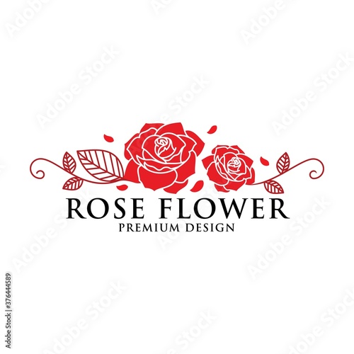 Rose flower wedding logo monogram icon vector template.