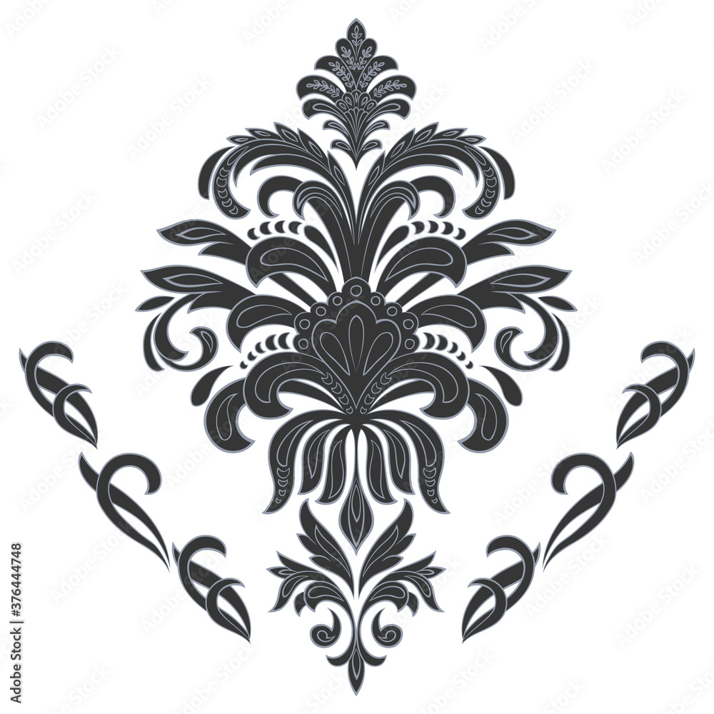 Vector damask element. Isolated damask central illistration. Classical luxury old fashioned damask ornament, royal victorian texture for wallpapers, textile, wrapping Vector damask element. Isolated damask central illistration. Classical luxury old fashioned damask ornament, royal victorian texture for wallpapers, textile, wrapping