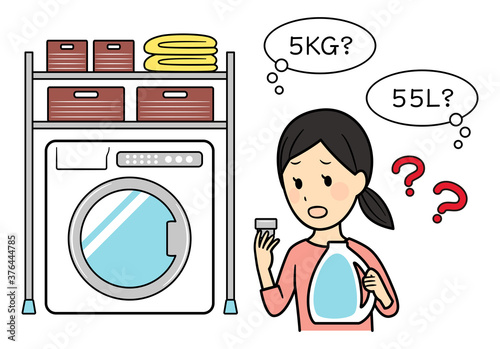 illustration of washing machine and lady