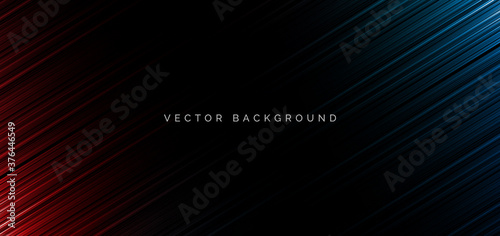 Abstract red and blue stripe diagonal lines light on black background.