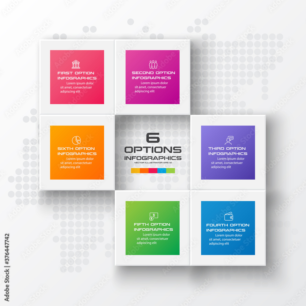 Business infographics template 6 steps with square,Element for design invitations,Vector illustration.