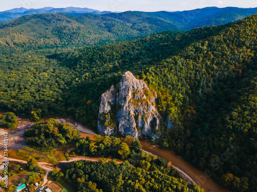 View from above. Dersu rock in the village of Kavalerovo. Under the rock in 1903, Vladimir Arseniev and his future guide Dersu Uzala met. photo