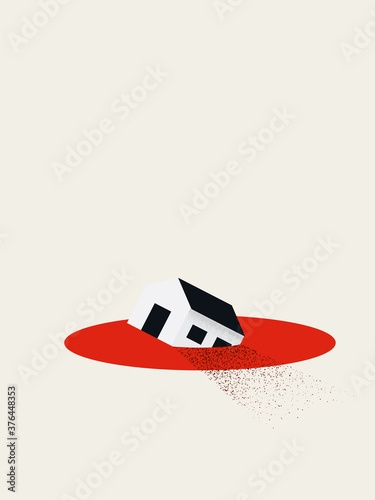 Real estate or housing market crash vector concept. Symbol of financial crisis, recession.