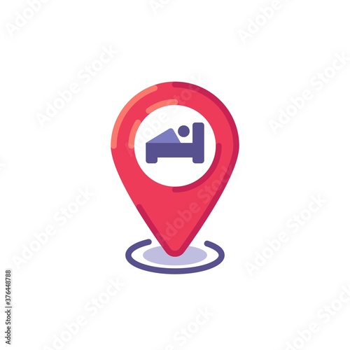 Free Download Map pointer with bed flat icon, vector sign, hotel location pin colorful pictogram isolated on white. Symbol, logo illustration. Flat style design - GFXLoad