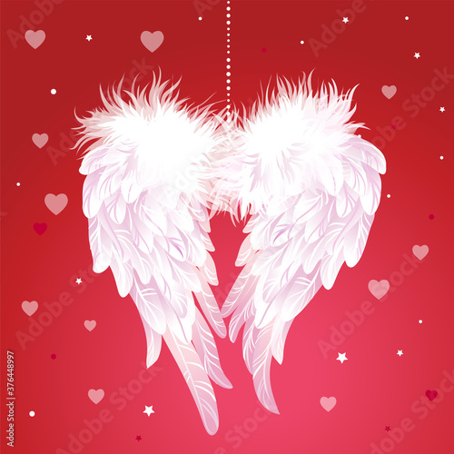 Wings of Love. Valentine's day card with hearts and angel wings. (ID: 376448997)