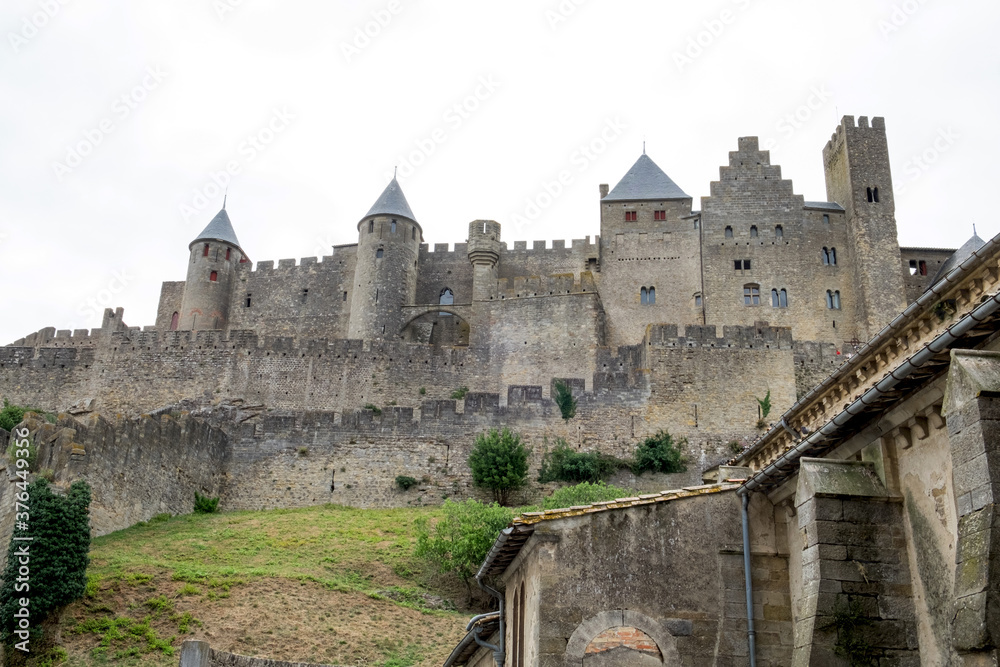 The medieval castle Cité de Carcassonne in Occitanie, France