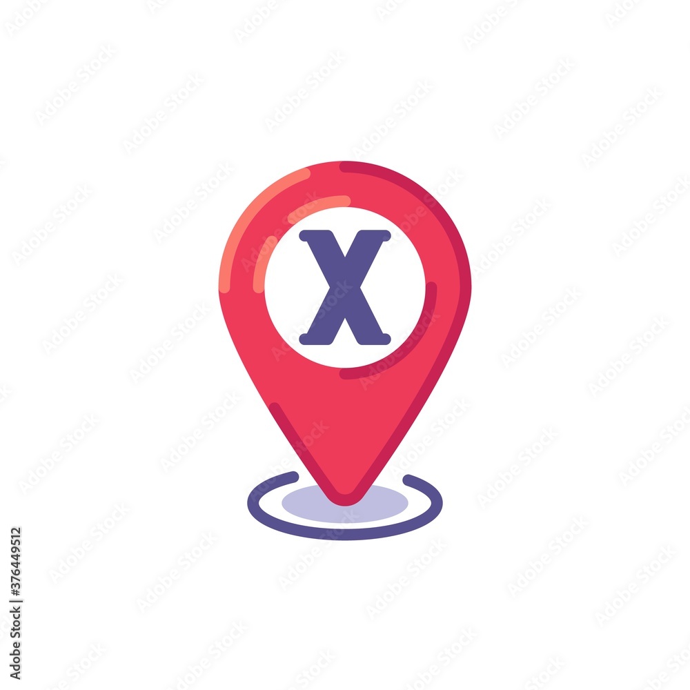 Position X map pointer flat icon, vector sign, point X, location pin colorful pictogram isolated on white. Symbol, logo illustration. Flat style design Position X map pointer flat icon, vector sign, point X, location pin colorful pictogram isolated on white. Symbol, logo illustration. Flat style design