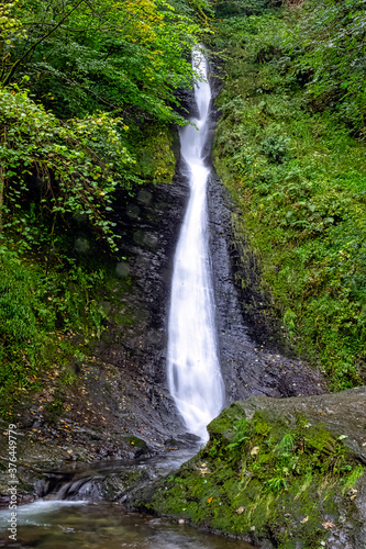 Whitelady waterfall in rain - Lydford  Dartmoor National Park  Devon  United Kingdom
