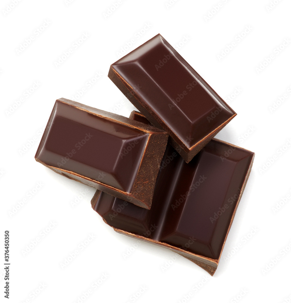 Dark chocolate bars stack isolated on white
