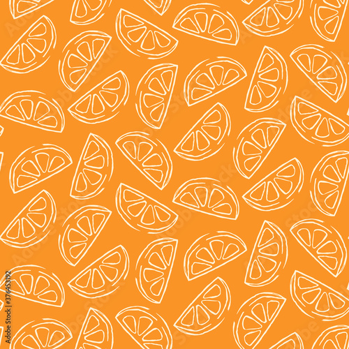Seamless fruit outline pattern of abstract orange slices 