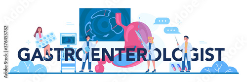 Gastroenterologist doctor typographic header. Idea of health care