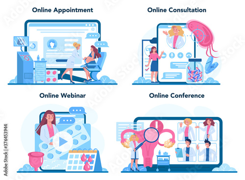 Gynecologist online service or platform set. Human anatomy, ovary