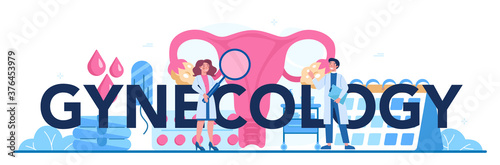 Gynecology typographic header. Human anatomy, ovary and womb
